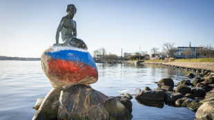 Statue der kleinen Meerjungfrau mit Farben russischer Flagge beschmiert 